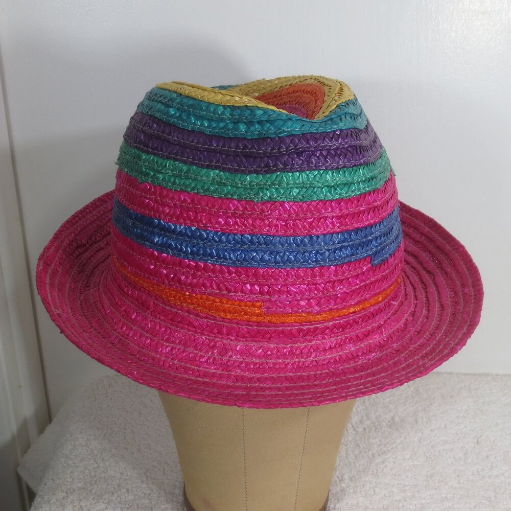 NEW Unbranded Hat Rainbow Woven Striped Fiber Fedora Colorful Ladies' Size 7 1/8